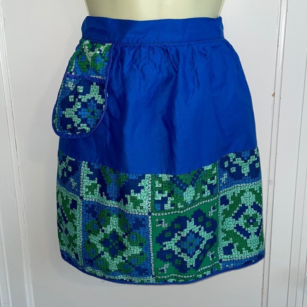 Vtg mid‎ Century kitschy blue & green apron